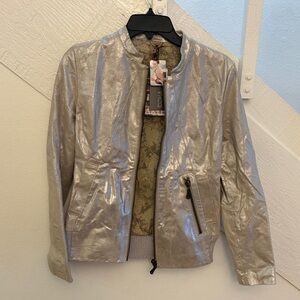 Doma Metallic Silver Leather Jacket